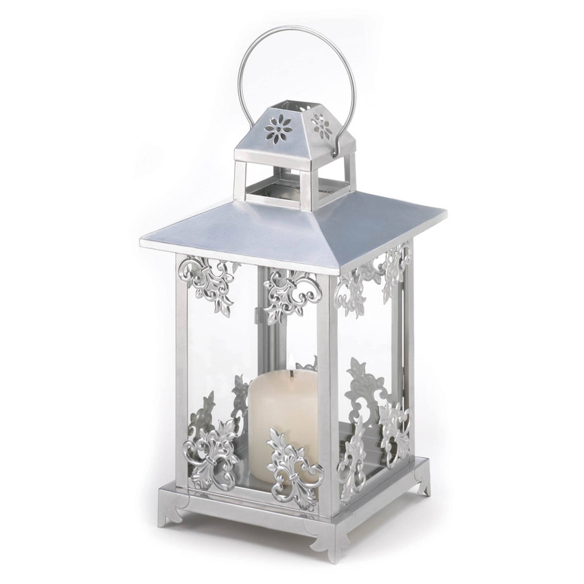 13" Silver Scrollwork Candle Lantern